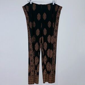 NEW Susan Graver Printed Liquid Knit Wide Leg Pants Black/Brown 2X Resortwear